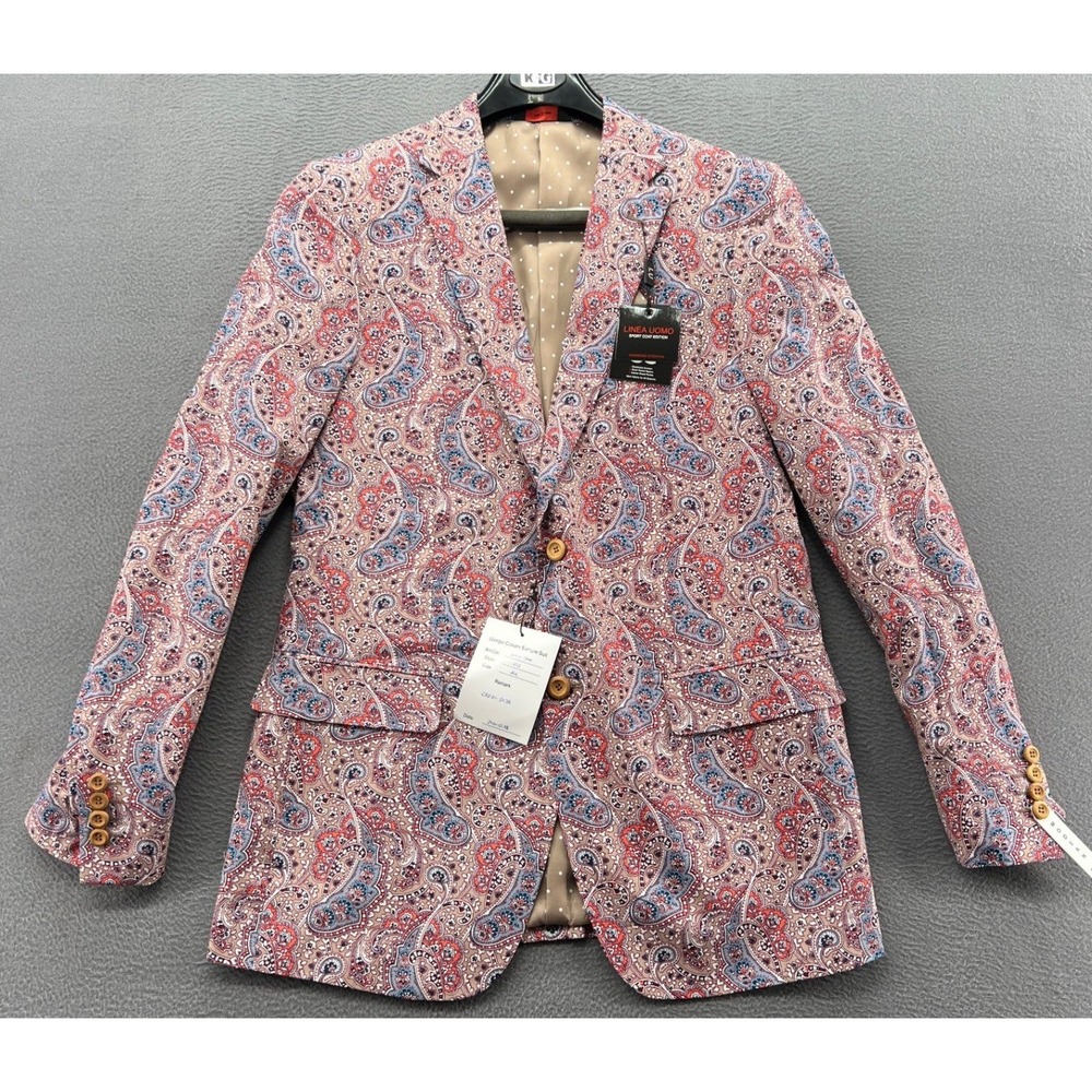 Giorgio Cosani Linea Uomo Blazer Men's 40L Red Pink Paisley Modern Fit Cotton
